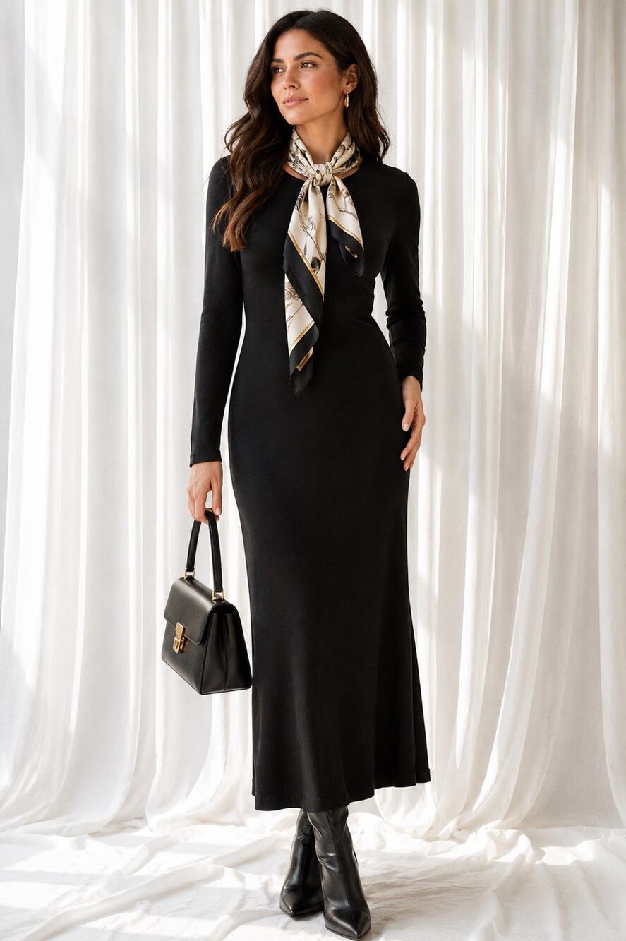 Finity Dress Wool Blend Long Maxi Long Sleeve Minimalist Body-con Classic Sz Med